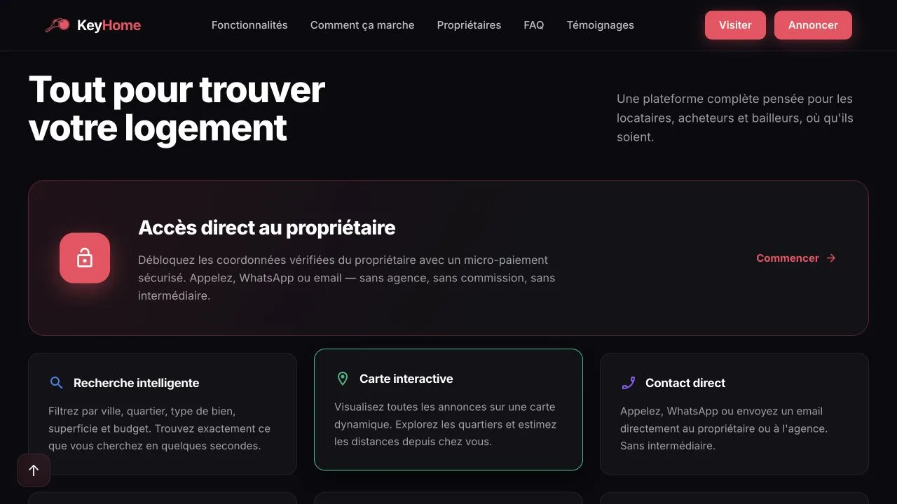 KeyHome — platform features — website screenshot